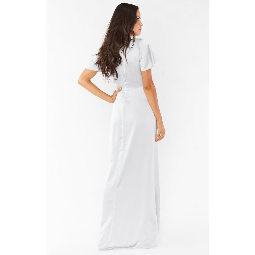 Show Me Your Mumu NWT Rome Twist Gown in Silver Luxe Satin Sz S